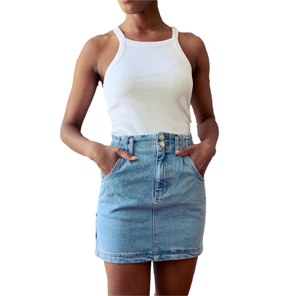 TOPSHOP Women’s denim mini skirt paper bag waist light wash size 4 NWOT